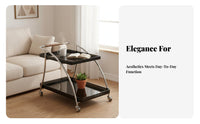 Transparent Design 2-Tier Rolling Trolley Movable with casters Mobile Furniture Space-Saving Utility trolley Multi-Functional for Small Apartment Dwellers, Office Workers, Living Room, Bedroom, Bathroom, Kitchen