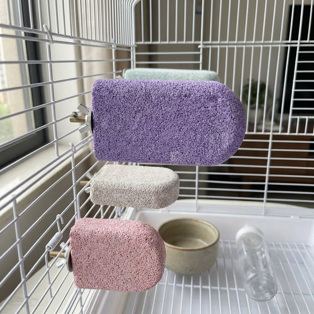 Parrot Perch Volcanic Bird Grinding Stone, Flat Rectangle Bird Cage Perch for Beak and Paw Grinding, Screw-On Surface Budgie Grinding Perch