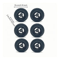 6 Pieces 1:12 1:16 RC Wheel and Tire Set Rugged Surface Design RC Wheels with Metal Hubs Rough-Terrain