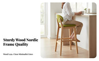 Nordic Design Upholstered High Seat with Backrest Built-in Footrest Bar Stool Padded Cushion Counter Chair Quiet Anti-Slip Pads for Homeowners, Restaurant Owners, Entertainers, Kitchen Island, Dining Room, Cafe, Cafe