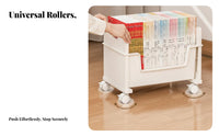 Large Capacity Stackable Book Crate with casters Multi-Functional Storage Box particle-resistantresistant double Opening for Apartment Dwellers, Homeowners, Classroom, Dormitory, Study Room, Bedroom