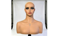 Mannequin Head with Shoulders Skin-Tone Manikin Head Prominent Lip Shape Female Mannequin Bust for Hairpiece Makers