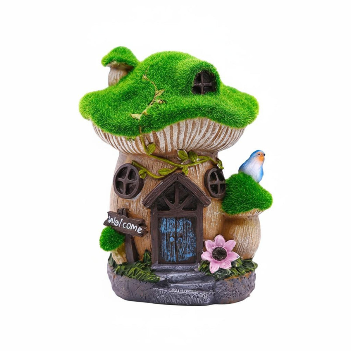 Mushroom House Figurine Outdoor Mushroom Cottage Statue Hand-Painted Look Fairy Garden Statue for Lawn, Courtyard