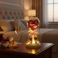 Love Heart Light-up Cloche Couple Figurine Glass Dome Romantic LED Night Light for Couples, Girlfriend, Wife, Valentine's Day, Anniversary, Bedroom