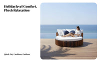 Luxury design avian enclosure overhead cover Lounger Weather-Resistant Double Daybed with overhead cover Includes cushy Cushions Lounge Bed Privacy Curtains for Hotel Owners, vacation destination Managers, Villa, pool area, Garden, posterioryard