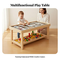 Solid Wood Construction Wooden Building Block Table Educational Multi-Functional Kids Activity Table Safety Rounded Corners for Toddlers, Preschoolers, Parents, Playroom, Preschool, Nursery, Daycare