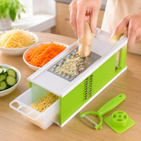 Multifunctional Vegetable Slicer with Container, Modern Vegetable Grater Made of 430 Stainless Steel, 4-Sided for Julienne, Slicing, Shredding, Chopping