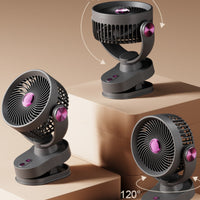 3-Speed Clamp-on Fan with Light Type-C Charging Rechargeable Clip Fan Oscillating Cooling Appliance Low-Noise