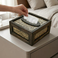 Tissue Box for Home Office and Car Tissues, Rectangular Rattan Tissue Holder, Handmade Woven Facial Dispenser, Creative Retro Decorative Style