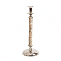 Candlestick with Shell Inlay Decorative Silver Candlestick Iridescent Candle Holder for Table, Bar, Cabinet
