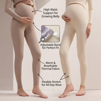 Thermal Leggings Women Maternity Clothes with Fleece Lined Over Bump Panel, for Autumn Winter Season Comfort