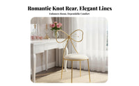Princess design & aesthetic ribbonrear Chair Cute Design soft Armless Chair with ribbon Pillow Upholstered Seat Vanity Stool luxuriously soft Texture for Girls, Women, Teens, Bedroom, boudoir, Nail Salon, Boutique