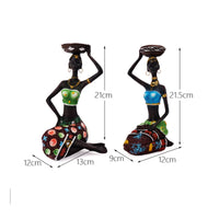 2 Pieces Candle Holder Figurines Hand-Painted Sculpture Ethnic for Living Room