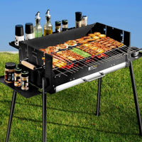 Adjustable Height Charcoal Grill with Side Shelves Foldable Charcoal Grill with Side Shelf Heavy Duty Long-Lasting for Families