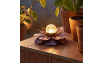 Layered Petals Crackle Glass Flower Light Openwork Metal Waterproof LED Flower Light for Garden, Patio, Porch