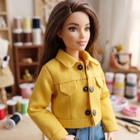 Miniature Doll Denim Jacket Long-Sleeve Doll Jacket Casual Clothing Stylish for Dollhouse Display