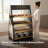 Customizable Bakery Display Rack Complimentary Design Service Bread Display Stand Sturdy Build Wood and Metal Pastry Stand Heavy Duty for Cafe Owners, Bakers, Supermarket Planners, Convenience Shop