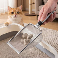 Cat Litter Sifter and Metal Sifter with Stand, Fine-Hole Litter Sifter with Stainless Steel Handle, Pet Litter Cleaning Tool Gift