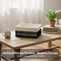 Round Woven Basket with Lid Decorative Desktop Organizer Vintage Aesthetic