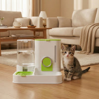 2-in-1 Automatic Cat Feeder with Water Dispenser Integrated Cat Feeder with Water Dispenser Rotatable Pet Feeding Station Space-Saving for Cats, Small Dogs, Home, Kitchen