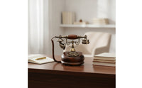 Antique Style Telephone Wood-Finish Vintage Telephone Retro Phone Corded Old-Fashioned Phone Decorative for Decorators, Study