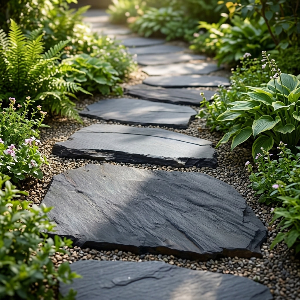 20 Pcs Landscaping Stepping Stones, Dark Gray Stone Garden Pavers, Irregular Slip Resistant Landscape Stones for Courtyard Paving, Walkway