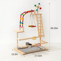 Parrot Stand Play Stand with Solid Wood Ladders, Bird Training Stand with Bowls and Tray, Indoor Bird Perch for Cockatiel and Lovebird Use