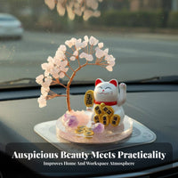 Welcoming Cat Wealth Tree Good Luck Charm Lucky Cat Money Tree Gemstone Lucky Cat Figurine for Business Owners, Car Dashboard, Living Room, Desk