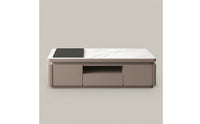 Rectangular Coffee Table Modern Coffee Table with Storage Shelf Stone-Look Furniture for Simplicity Lovers, Living Room, Beverage Area