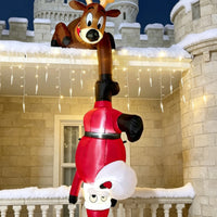 Santa and Reindeer Inflatable Vertical Hanging Christmas Inflatable Holiday Display for Families, Porch, Balcony, Entryway