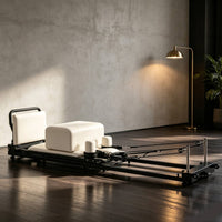 Foldable Pilates Reformer Padded Pilates Reformer Exercise Equipment Full-Metal Comfortable for Fitness Enthusiasts, Home Gym