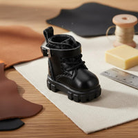 Leather-Like Finish Miniature High-Top Doll Boots Ankle Strap Lace-up Doll Boots Stitched Panels Pull Tabs