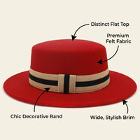 Women Wool Felt Fedora Hat with Flat Crown and Wide Brim for Wedding Guest, Adjustable Sizing for Comfortable Fit, Formal Style for Autumn Winter