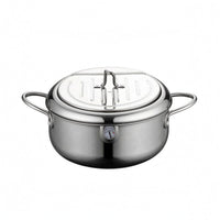 Temperature Gauge Stainless Steel Deep Fryer Pot Grill Rack Fryer Pot with Lid Polished Metal Frying Vessel Wide Body