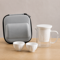 Portable Teapot Set, Heat-resistant Glass Teapot 400ml with Strainer Insert, Minimalist Borosilicate Glass Travel Tea Service for Office & Outdoor