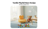 360° Swivel Wheels Bunny Ear Floor Chair Ergonomic Design Low Stool High-Density Foam Cushion children's Furniture Soft Fleece Texture for Toddlers, Adults, Parents, Living Room, Playroom, Bedroom, Entryway