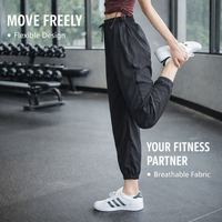 Joggers for Women with Tapered Leg and Cuffed Ankles, Quick Dry Nylon Spandex Pants for Gym and Running, Lightweight Loose Fit Black Trousers