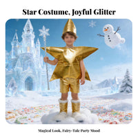 Glittery Material Star Costume Pull-on Style Shiny Star Outfit Velcro Closure Pointed Hat Set Finished Edges for Children, Kids, Party Dress-up, Stage Performance