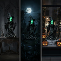Light-up Witch Statue with Skull Base Glowing Witch Figurine Spooky Ornament Eerie for Courtyard