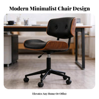 Height Adjustable Upholstered Wood-Frame Task Chair Ergonomic Design Upholstered Bentwood caster luxuriously padded padding pivoting Seat Tilting Function for telecommuting Workers, Students, Study Room, Workspace, Bedroom