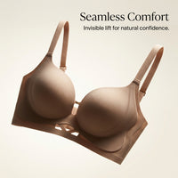Push Up Bra for Women with V-Shaped Graduated Padding, Non Wired T-Shirt Style with Smoothing Support, Four-Row Back Closure for Adjustable Fit
