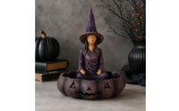 Spooky Pumpkin Bowl with Witch Decorative Witch Storage Container Cute Halloween Candy Dish Compact for Goth Decor Lovers, Witchcraft Fans, Entryway Table, Office Desk