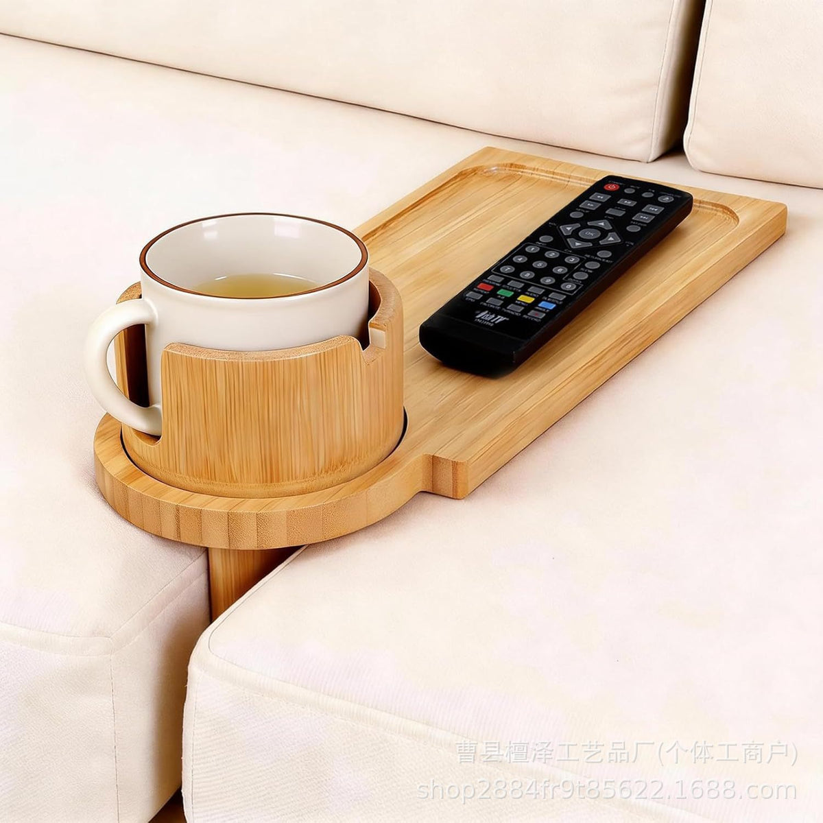 Solid Wood Sofa Gap Tray with Cup Holder and Remote Storage