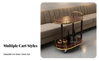 Rolling Bar Cart With Wheels Mobile Beverage Cart Push Handle Wooden Tea Trolley for Entertainers, Vino Enthusiasts, Parties, Dining Room, Home Office