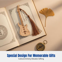 Bamboo Wood Guitar Bookmark, Chinese Cultural Creative, Vintage Design, Souvenir, Tassel Accent