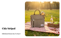 Striped closure Tote Large Capacity meal container bag adaptable for Shopping, Students