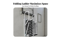 Folding Loft Ladder Foldable Attic Stairs Stairs Space Saving Wall-Mounted Attic Ladder for Homeowners, Adults, Villa, Indoor, Duplex House