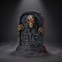 Stone-Look Tombstone with Skull Creepy Animated Tombstone Scary Halloween Tombstones Eerie for Porch