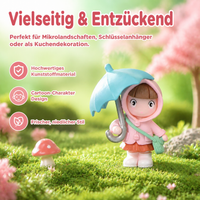 Fairy garden figure set 4, miniature girl with umbrella 4.2x6cm, diorama model building, multicolor plastic figures for cake decoration
