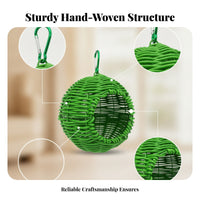 Handwoven Look Faux-Rattan Bird Nest Spherical Woven Bird Nest Open Front Pet Shelter Iron Wire Frame for Parakeets, Lovebirds